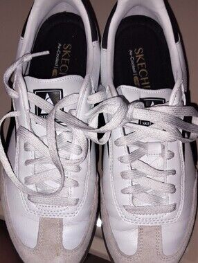 Skechers Women's White and Beige Lace-Up Sneakers
